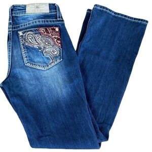 Miss Me Chloe Bootcut Jeans Bling Rhinestone Paisley Contrast Stitch Size 28 EUC